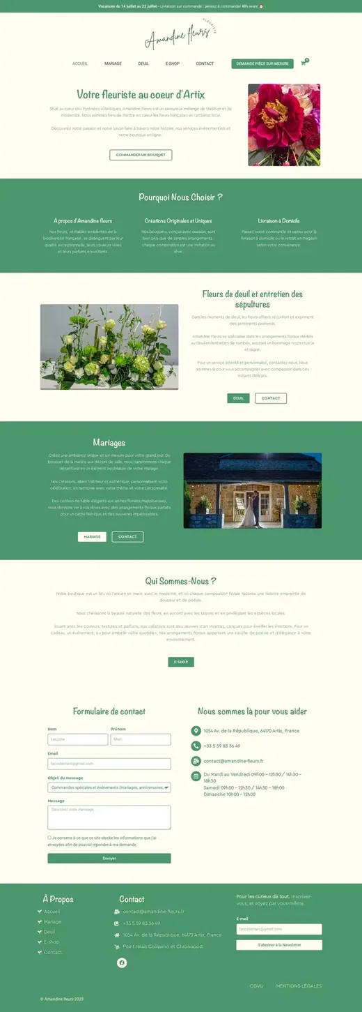 Accueil de amandine-fleurs.fr sur ordinateur