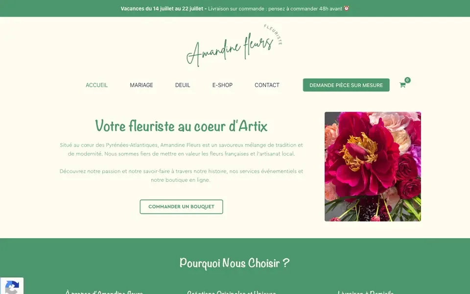 Accueil de amandine-fleurs.fr sur ordinateur