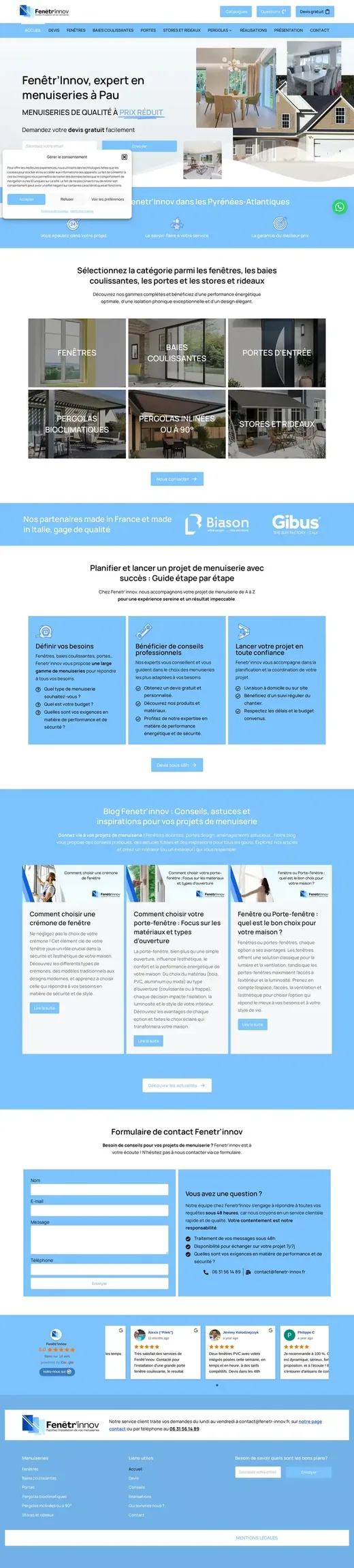 Page d'accueil de fenetr-innov.fr sur ordinateur