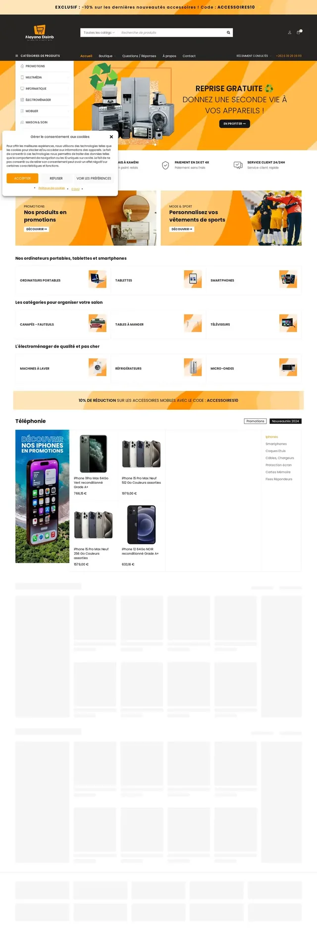 Accueil de mayanadistrib.yt sur ordinateur