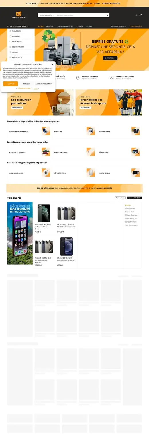 Accueil de mayanadistrib.yt sur ordinateur