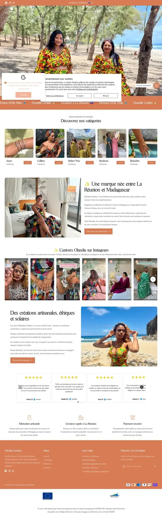 Accueil de olandia-creation.re sur ordinateur