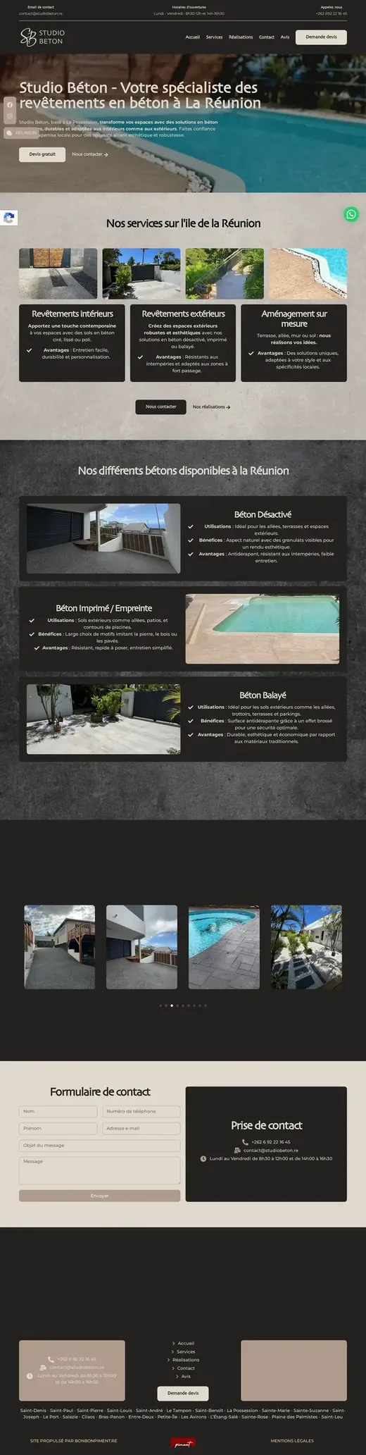 Accueil de studiobeton.re sur ordinateur