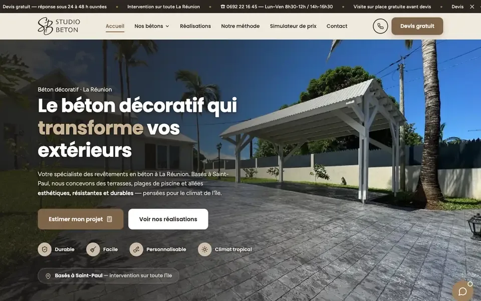 Accueil de studiobeton.re sur ordinateur